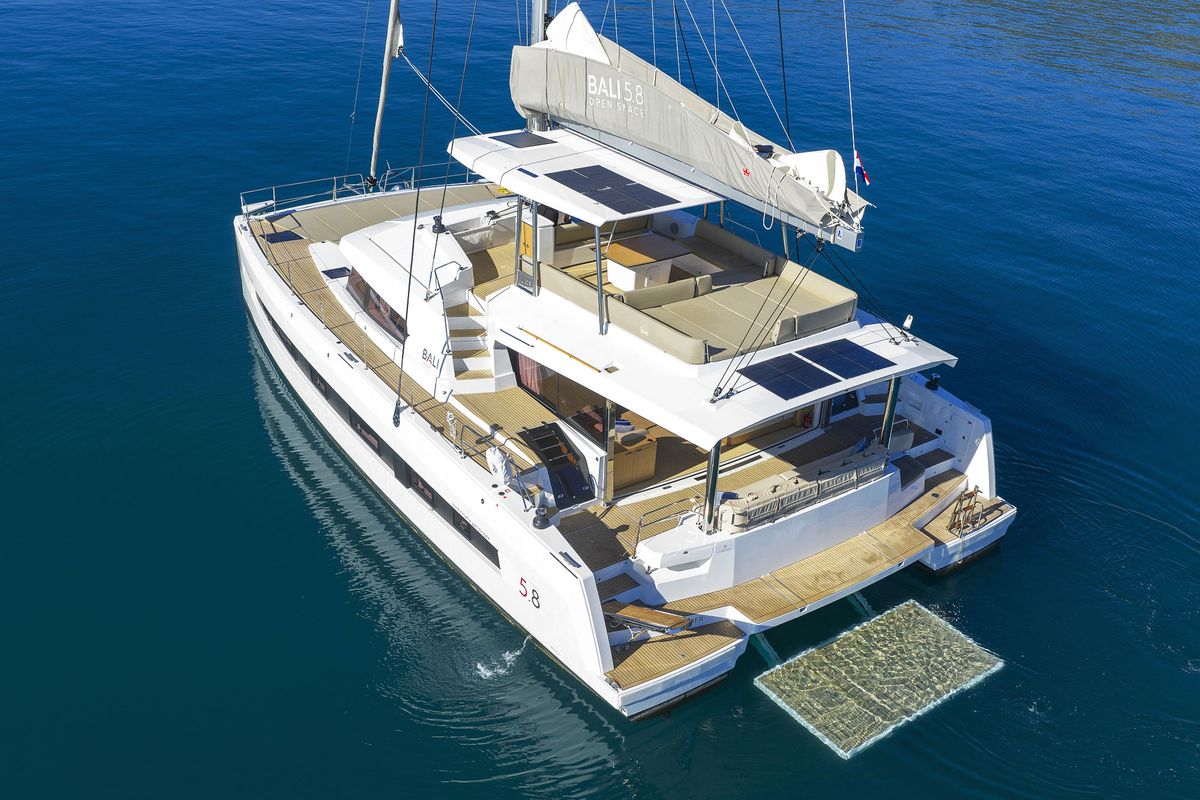 Exterior view of Joie de mer, a Bali 5.8 catamaran at Grad Kaštela, Croatia