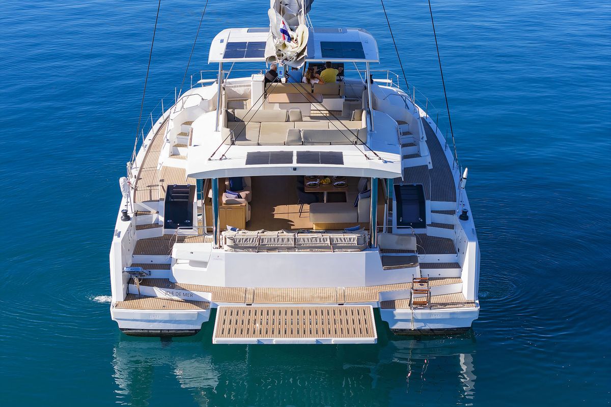 Exterior view of Joie de mer, a Bali 5.8 catamaran at Grad Kaštela, Croatia