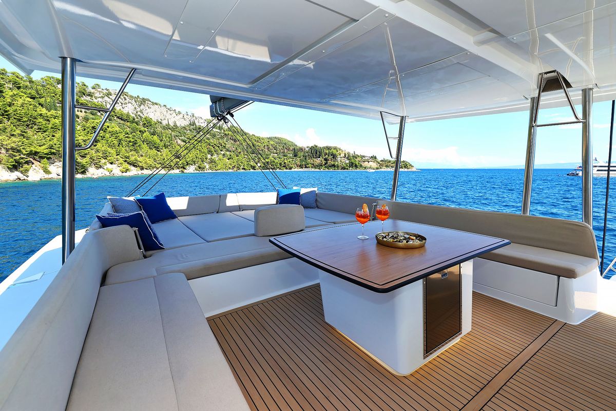 Deck of Joie de mer, a Bali 5.8 catamaran at Grad Kaštela, Croatia