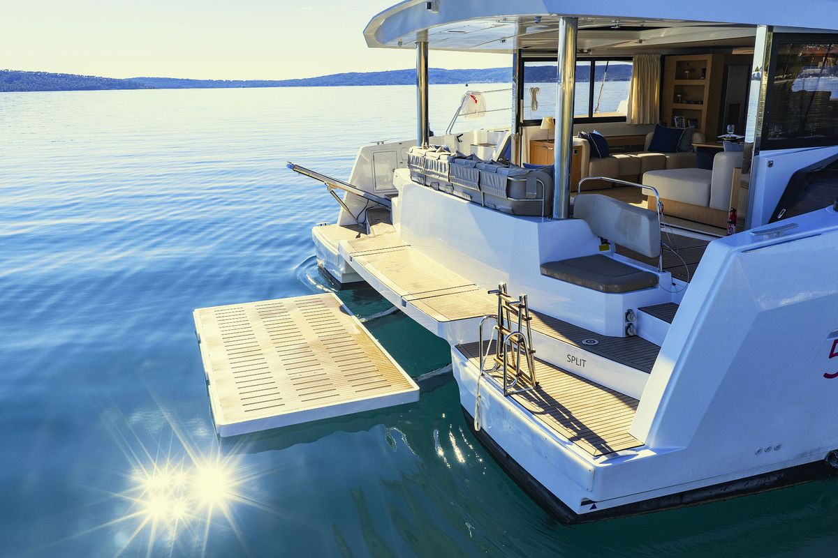 Deck of Joie de mer, a Bali 5.8 catamaran at Grad Kaštela, Croatia