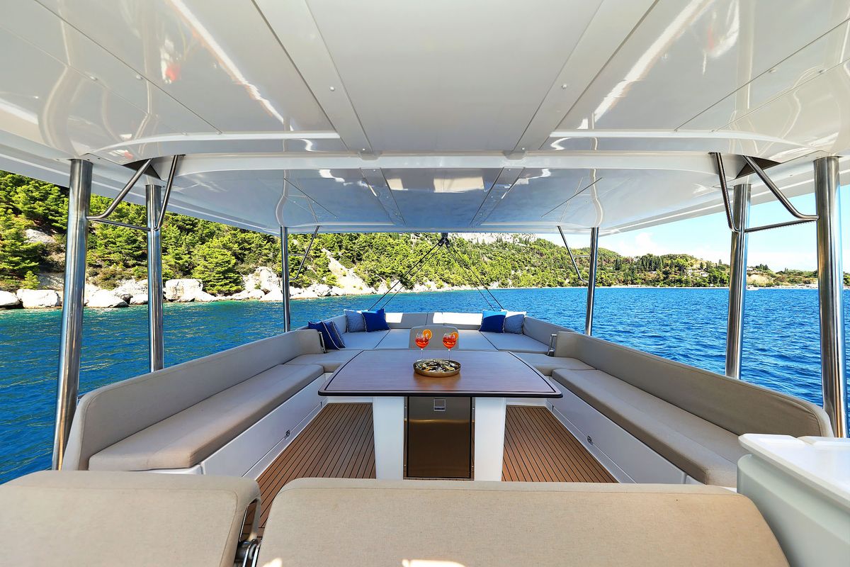 Deck of Joie de mer, a Bali 5.8 catamaran at Grad Kaštela, Croatia