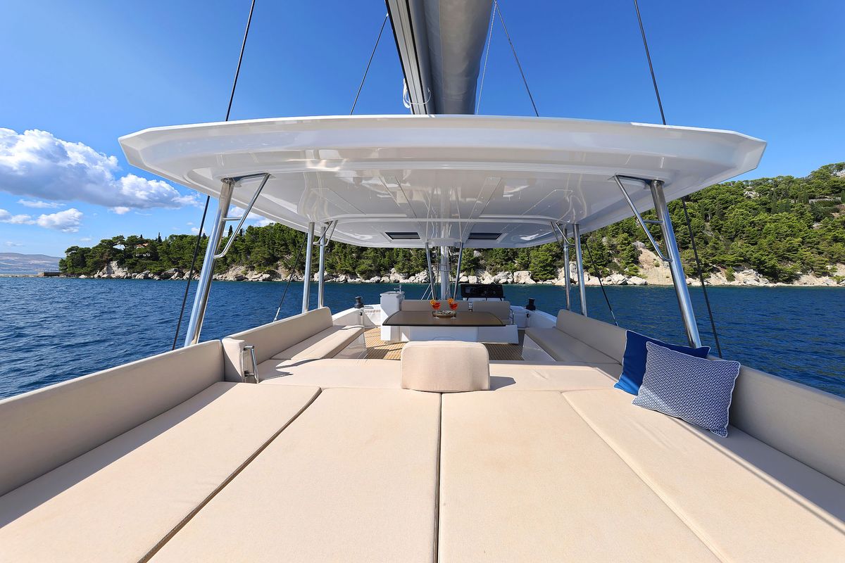 Deck of Joie de mer, a Bali 5.8 catamaran at Grad Kaštela, Croatia