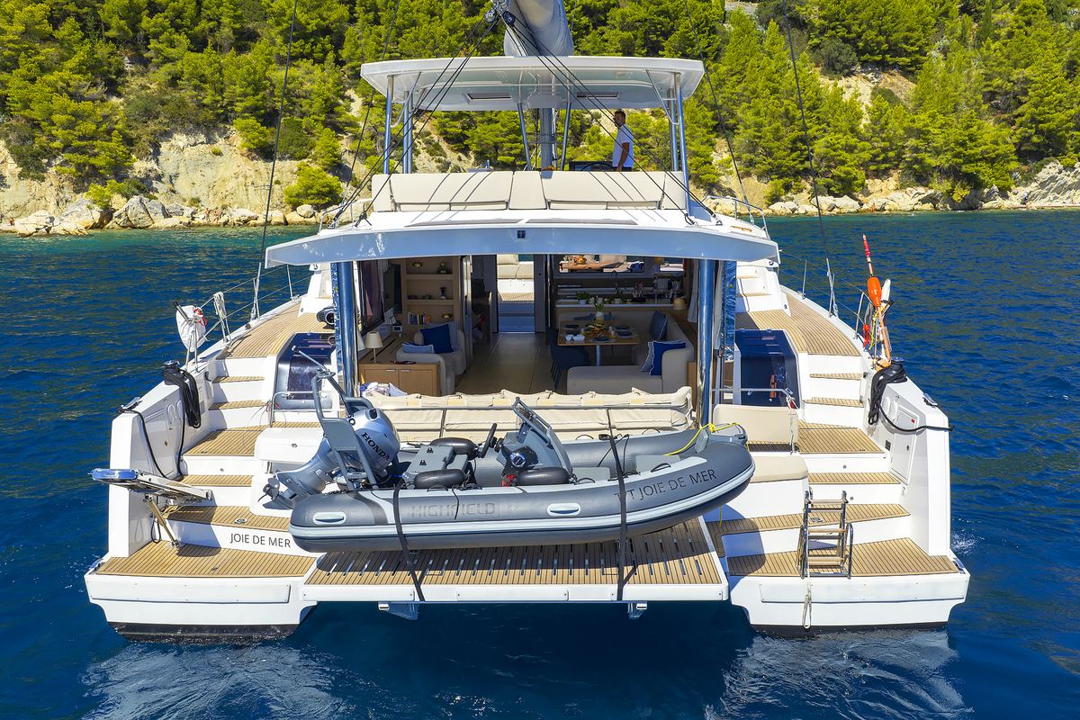 Exterior view of Joie de mer, a Bali 5.8 catamaran at Grad Kaštela, Croatia