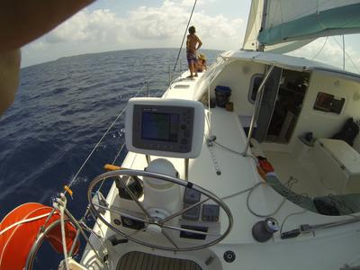 Cockpit of Ti Kay, a Nautitech Rochefort Nautitech 40 Open catamaran at San Blas, Corazon de Jesus, Panama