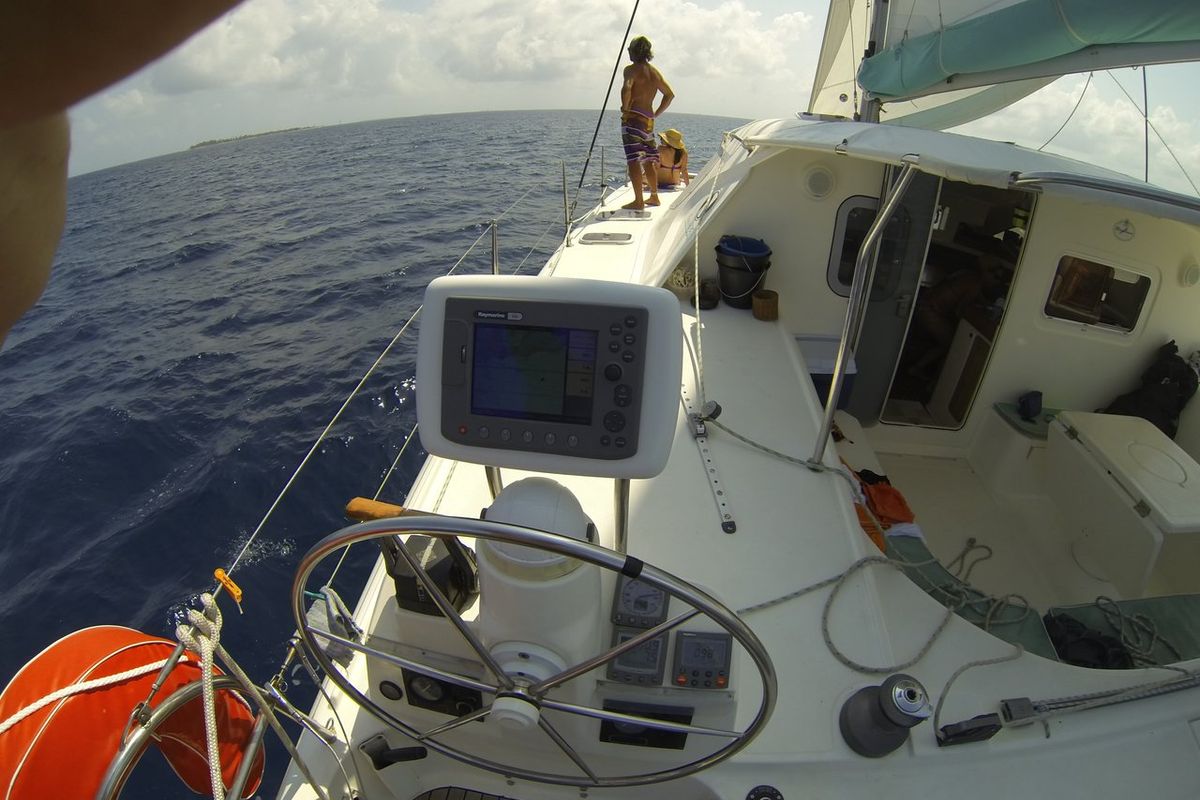 Cockpit of Ti Kay, a Nautitech Rochefort Nautitech 40 Open catamaran at San Blas, Corazon de Jesus, Panama