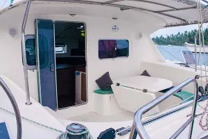 Deck of Ti Kay, a Nautitech Rochefort Nautitech 40 Open catamaran at San Blas, Corazon de Jesus, Panama