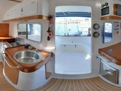 Galley of Ti Kay, a Nautitech Rochefort Nautitech 40 Open catamaran at San Blas, Corazon de Jesus, Panama