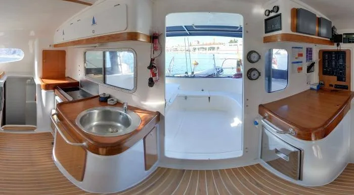 Galley of Ti Kay, a Nautitech Rochefort Nautitech 40 Open catamaran at San Blas, Corazon de Jesus, Panama
