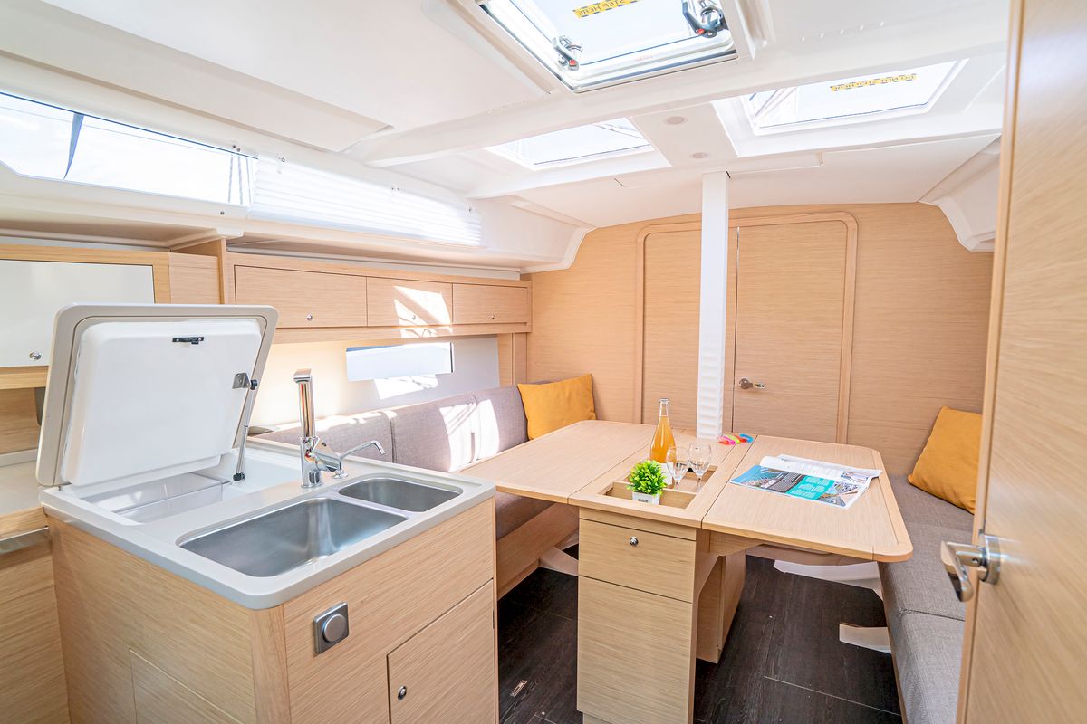 Galley of First Laugh, a Dufour 37 sailboat at Skradin, Croatia