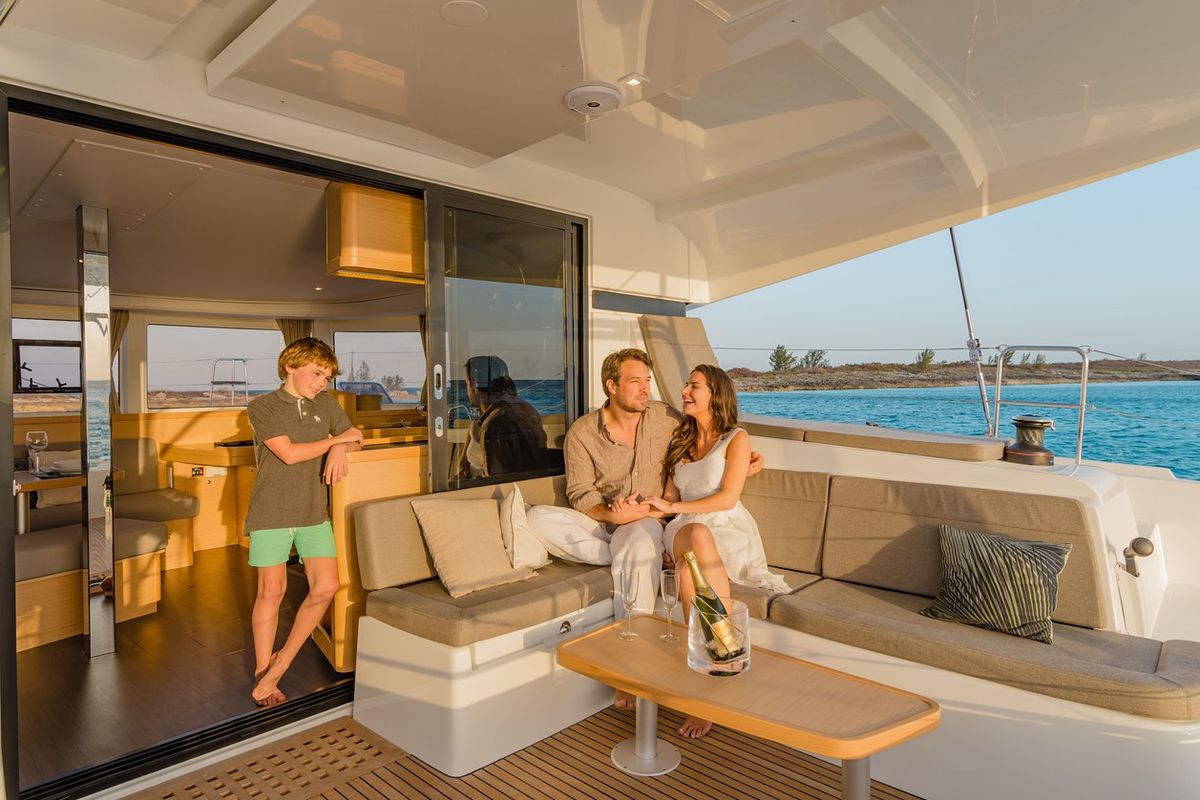 Deck of Mario Bros, a Lagoon 42 catamaran at Seget Donji, Croatia