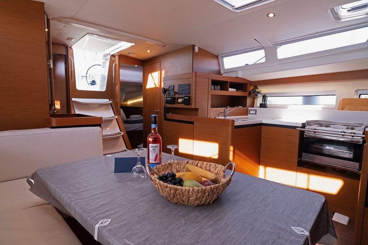 Salon of Mystic Kiss, a Jeanneau Sun Odyssey 490 sailboat at Split, Croatia
