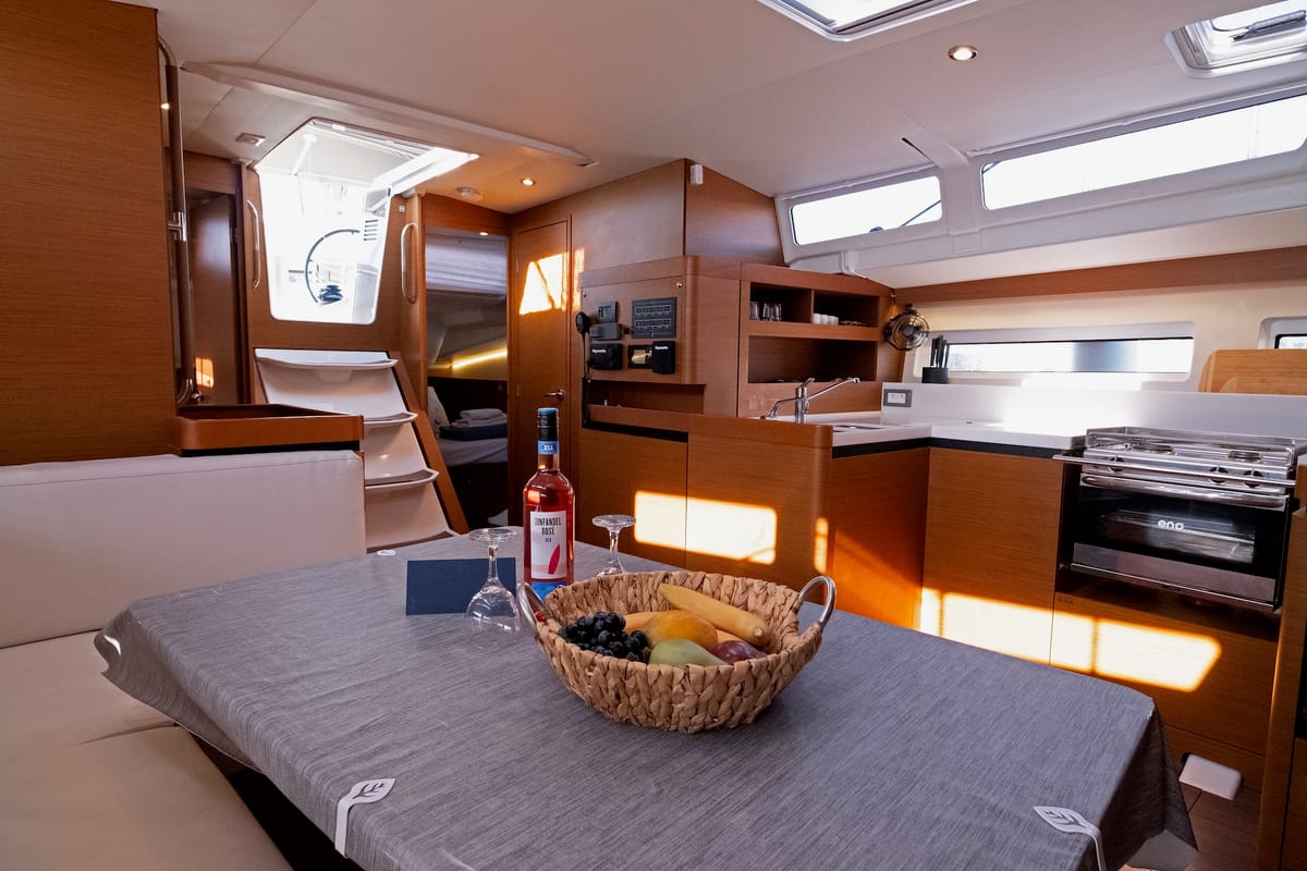 Head on Mystic Kiss, a Jeanneau Sun Odyssey 490 sailboat at Split, Croatia