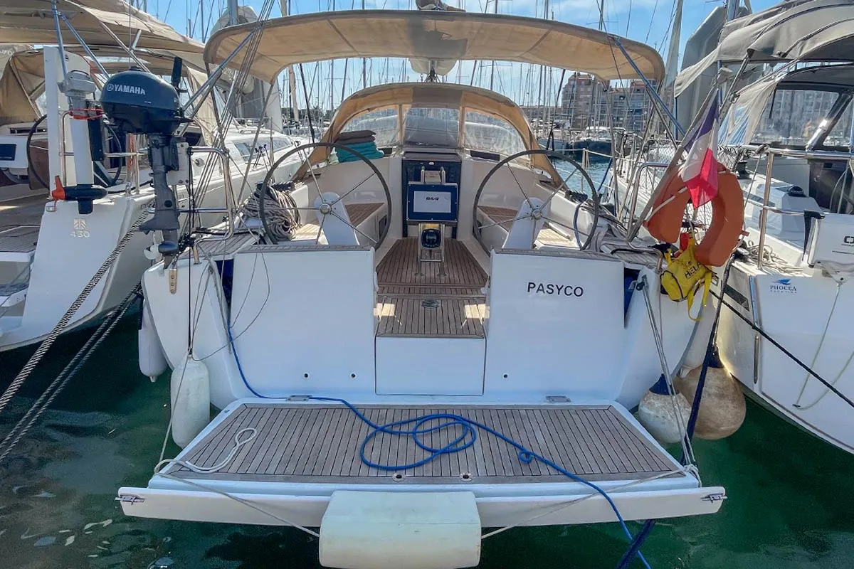 Exterior view of Pasyco, a Hanse Yachts Hanse 348 sailboat at Hyères, France