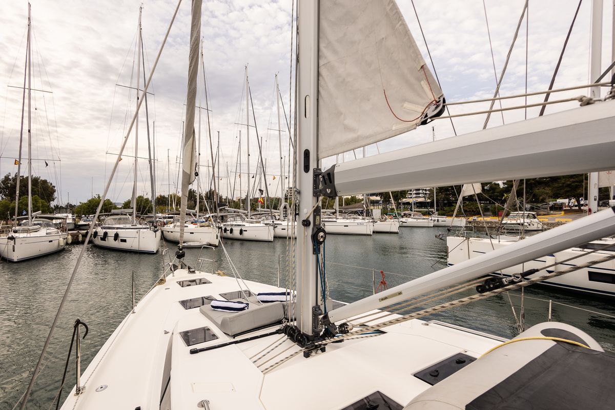 Exterior view of Silver I, a Bavaria C45 sailboat at Municipal Unit of Palairos, Greece