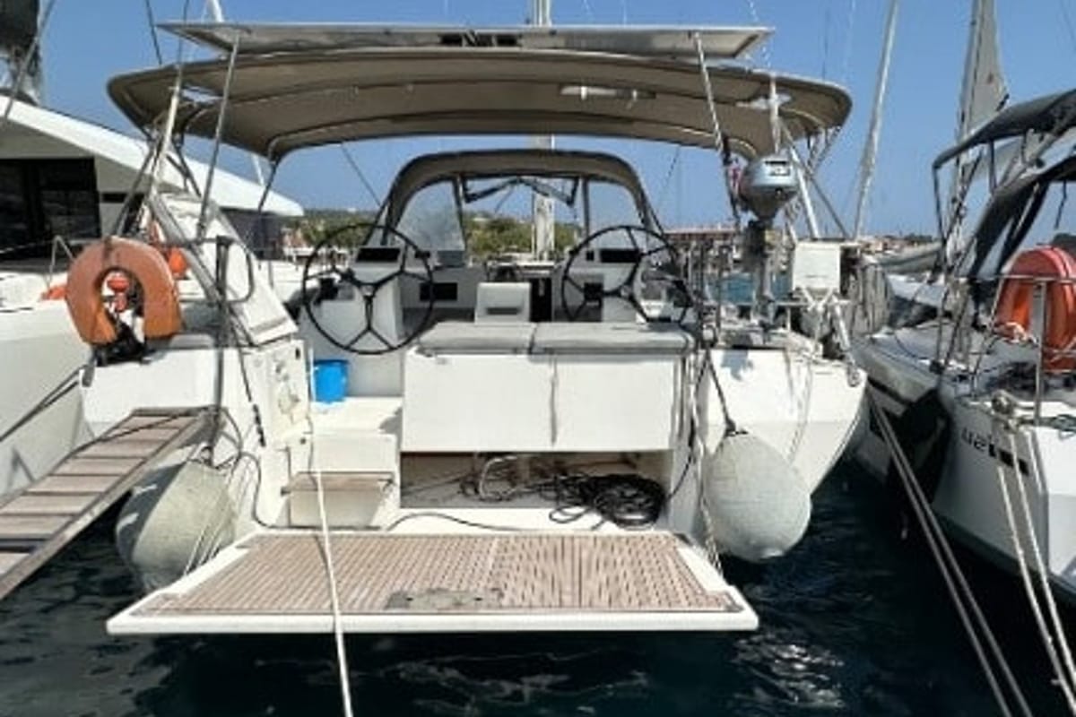 Cockpit of Silver I, a Bavaria C45 sailboat at Municipal Unit of Palairos, Greece