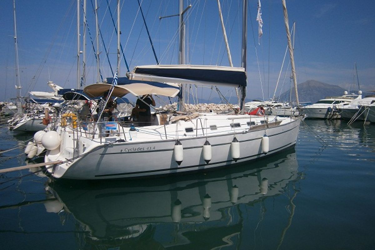 Exterior view of GEORGE'S, a Beneteau Cyclades 43.4 sailboat at Municipal Unit of Lefkada, Greece