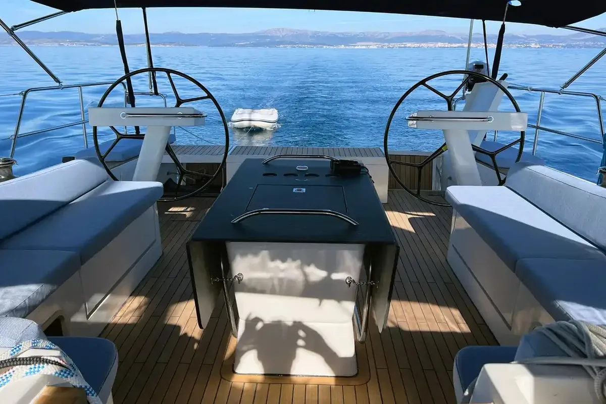 Cockpit of Marcus D&D Kufner 57, a D&D Kufner 57 sailboat at Grad Trogir, Croatia