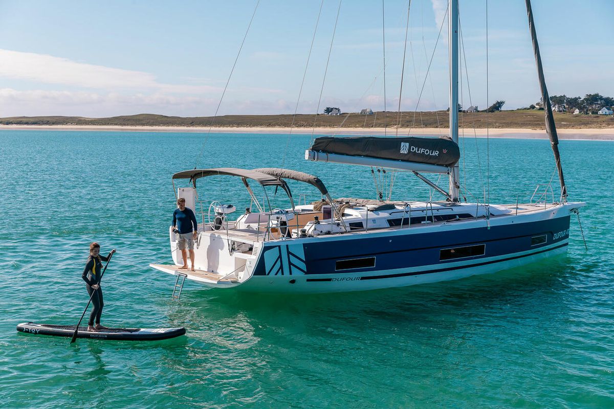 Exterior view of Reventador 2, a Dufour 470 sailboat at Road Town, British Virgin Islands