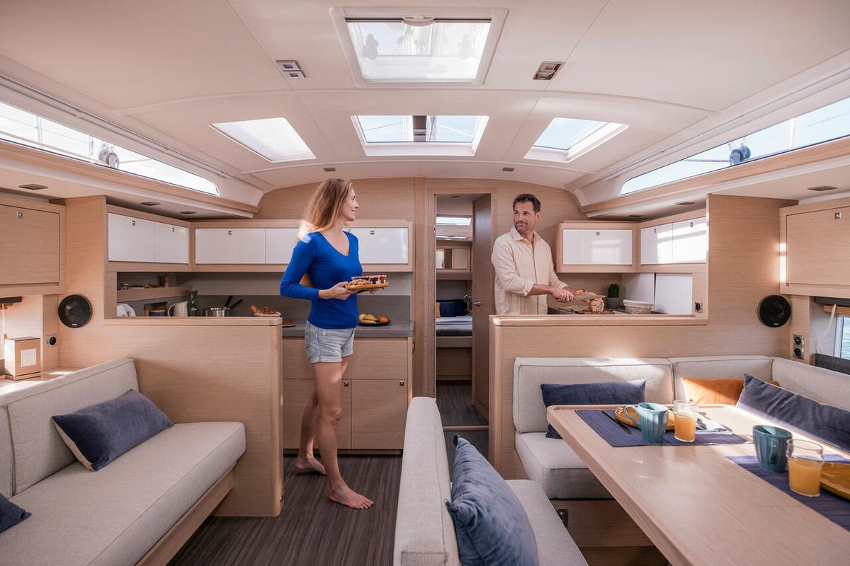Salon of Reventador 2, a Dufour 470 sailboat at Road Town, British Virgin Islands