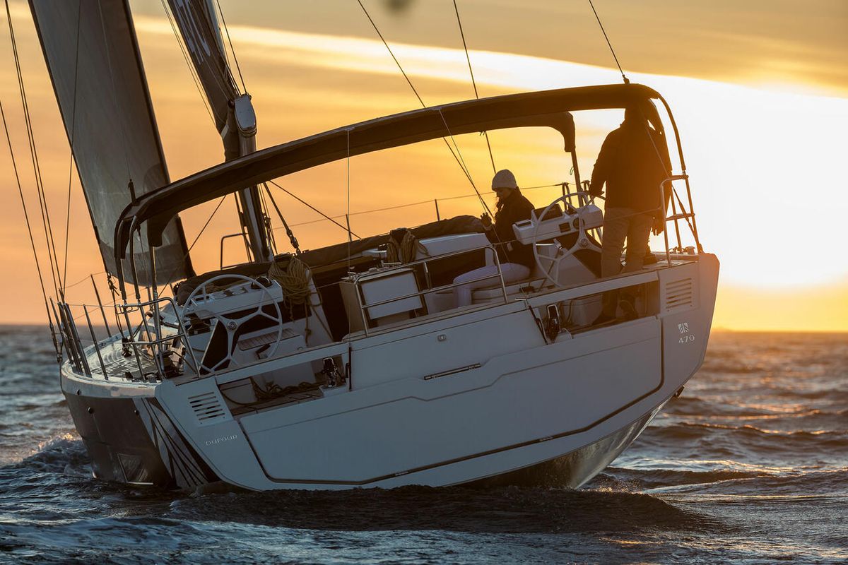 Exterior view of Reventador 2, a Dufour 470 sailboat at Road Town, British Virgin Islands