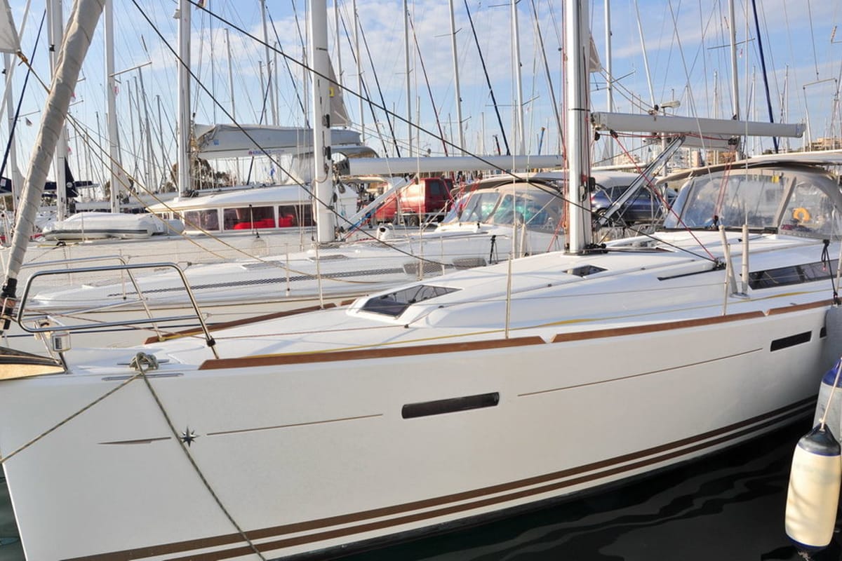 Exterior view of Aeriko, a Jeanneau Sun Odyssey 439 sailboat at Athens, Greece