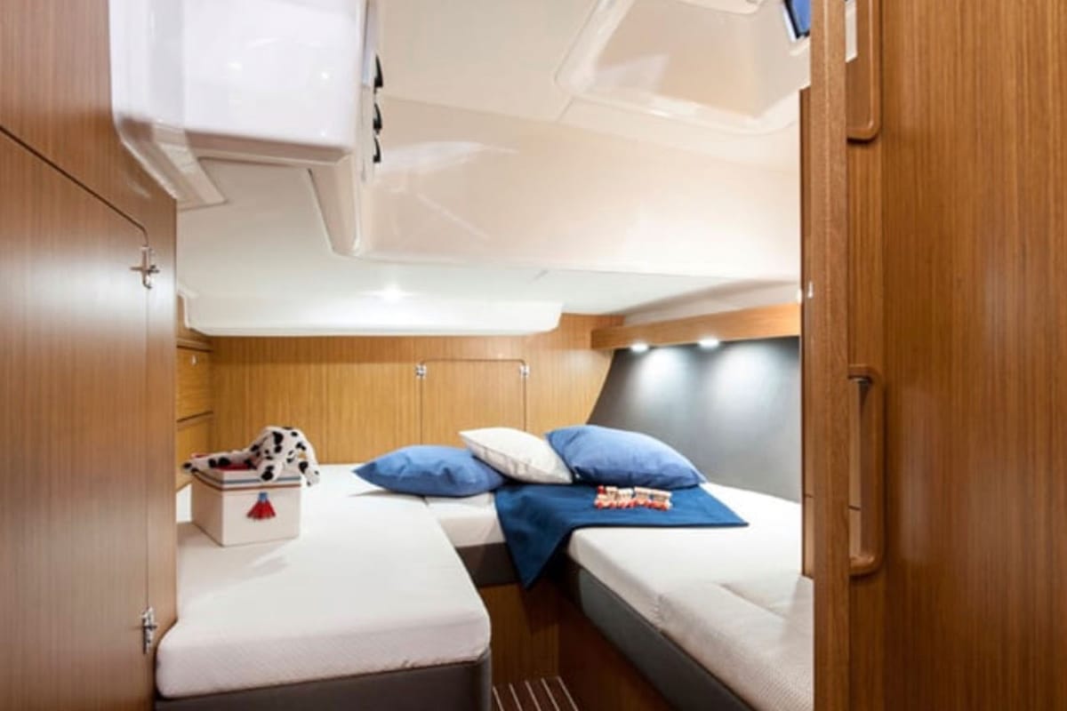 Cabin on Kallirrhoe, a Bavaria Cruiser 56 sailboat at Lavreotiki Municipal Unit, Greece