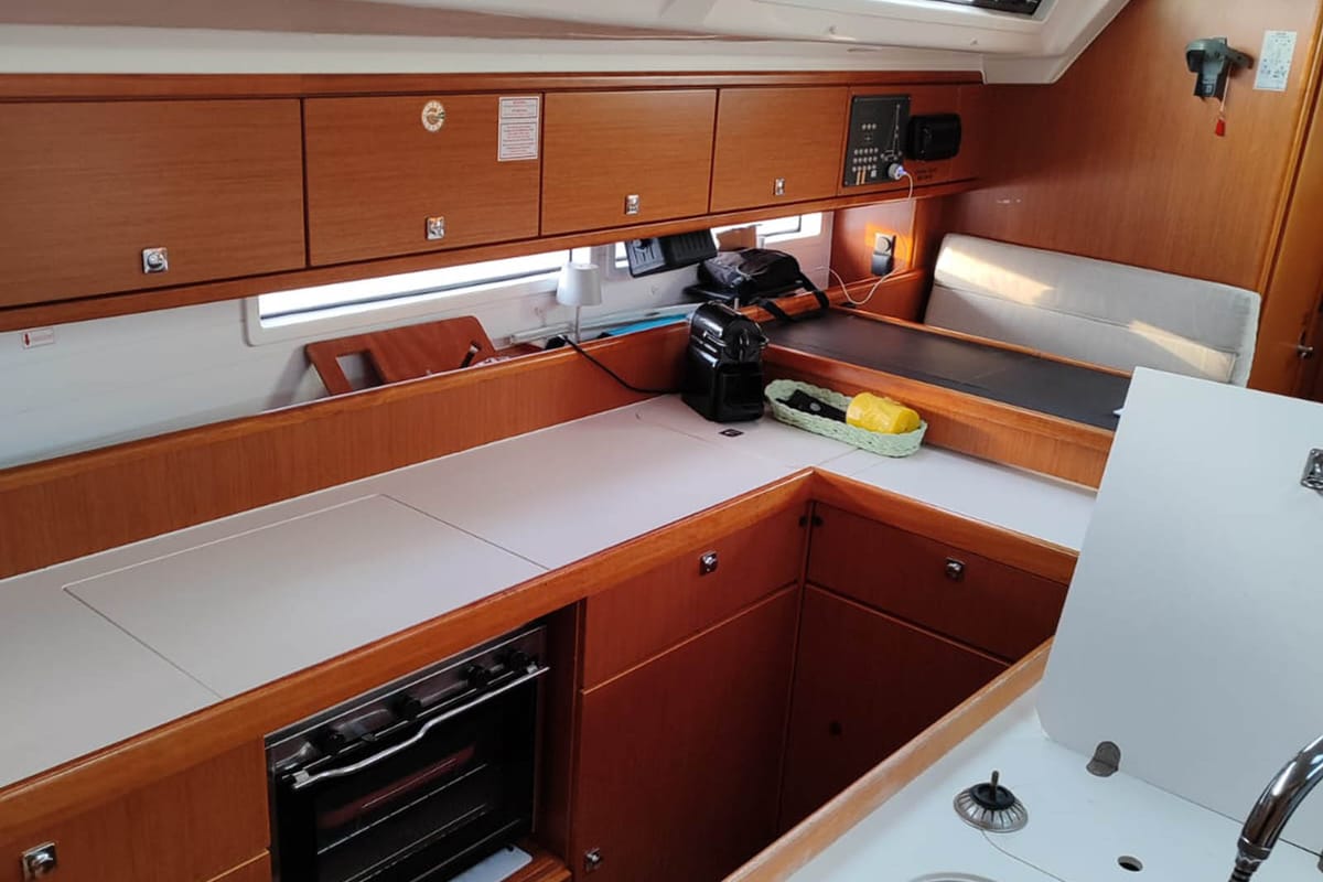 Galley of Kallirrhoe, a Bavaria Cruiser 56 sailboat at Lavreotiki Municipal Unit, Greece