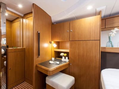 Cabin on Kallirrhoe, a Bavaria Cruiser 56 sailboat at Lavreotiki Municipal Unit, Greece