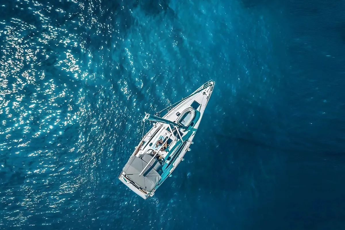 Exterior view of Kallirrhoe, a Bavaria Cruiser 56 sailboat at Lavreotiki Municipal Unit, Greece