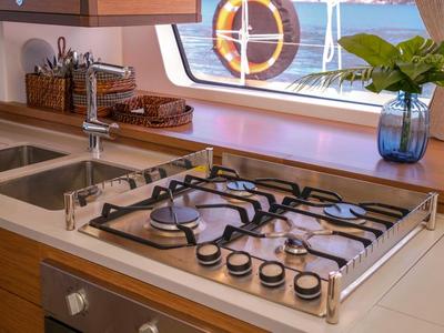 Galley of Daphne, a Lagoon 52 F catamaran at Fethiye, Turkey