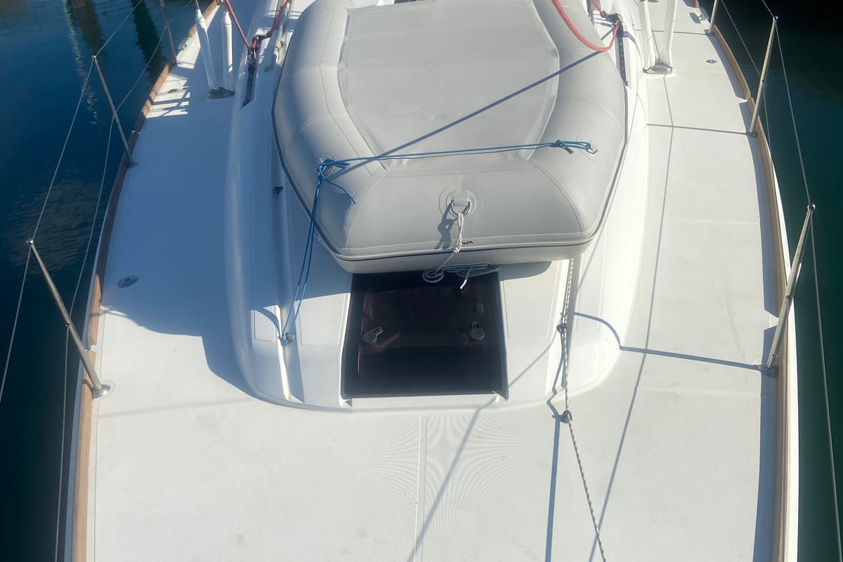 Exterior view of Triada, a Jeanneau Sun Odyssey 439 sailboat at Panorama, Greece
