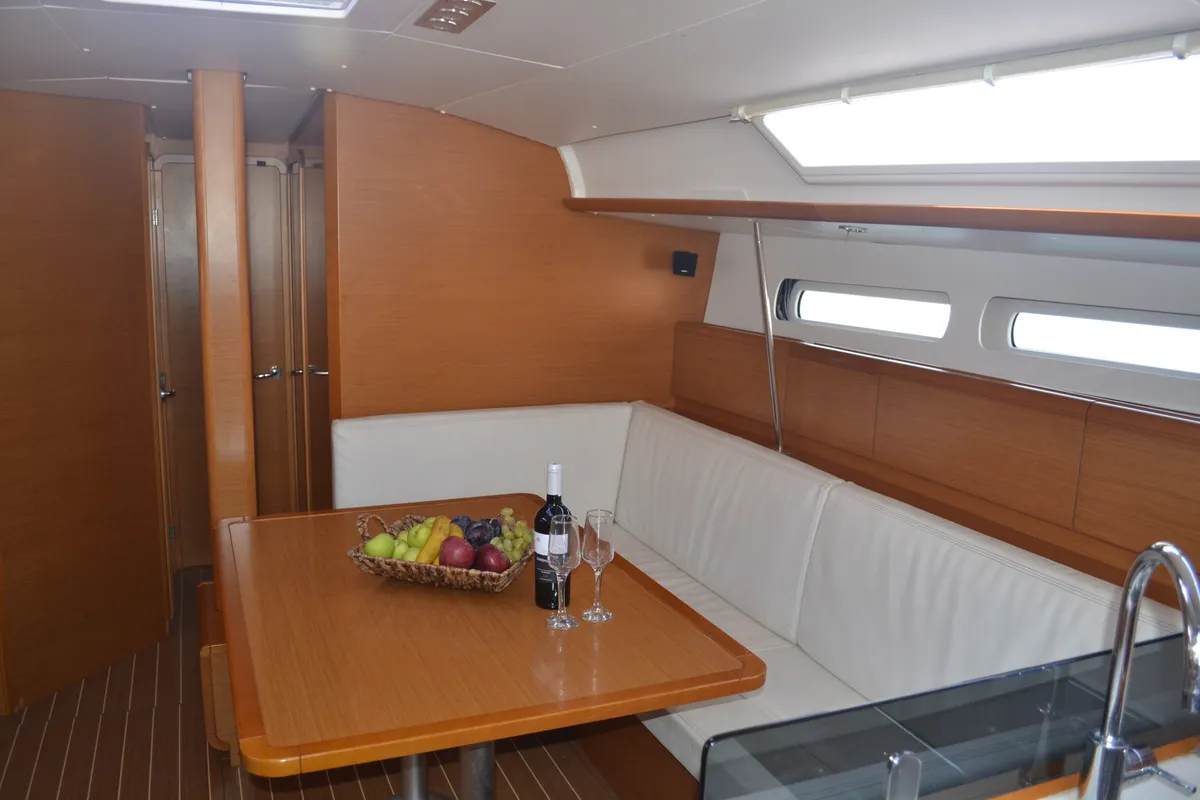 Salon of Triada, a Jeanneau Sun Odyssey 439 sailboat at Panorama, Greece