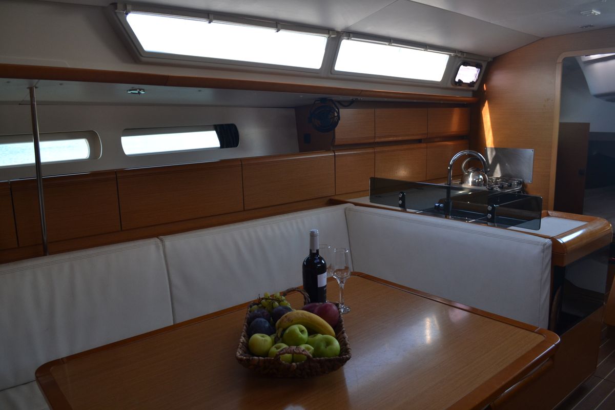 Salon of Triada, a Jeanneau Sun Odyssey 439 sailboat at Panorama, Greece