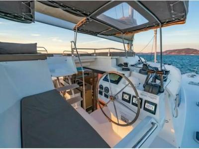 Cockpit of Balam, a Fountaine Pajot Saba 50 catamaran at La Paz, Mexico