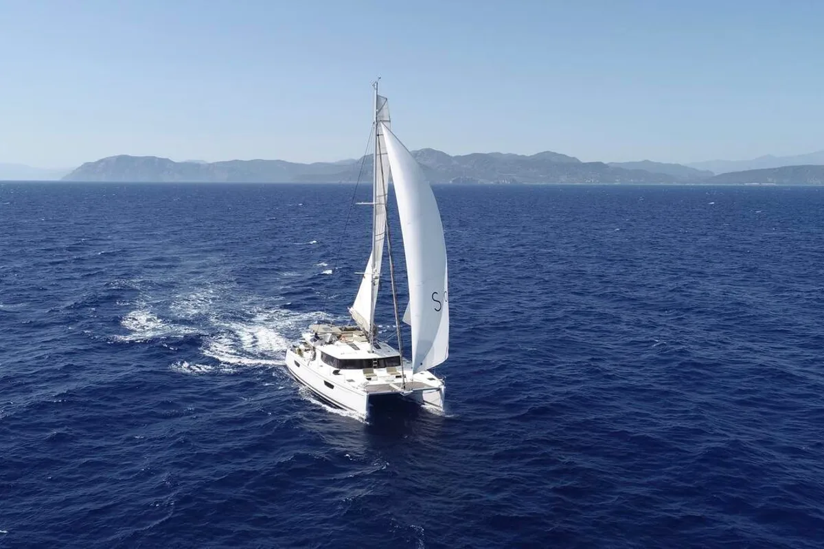 Exterior view of Balam, a Fountaine Pajot Saba 50 catamaran at La Paz, Mexico