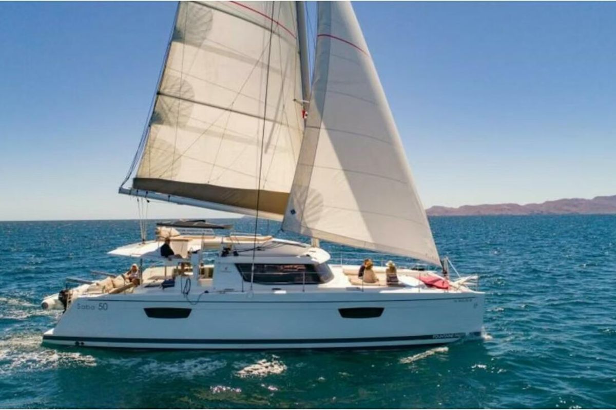Exterior view of Balam, a Fountaine Pajot Saba 50 catamaran at La Paz, Mexico
