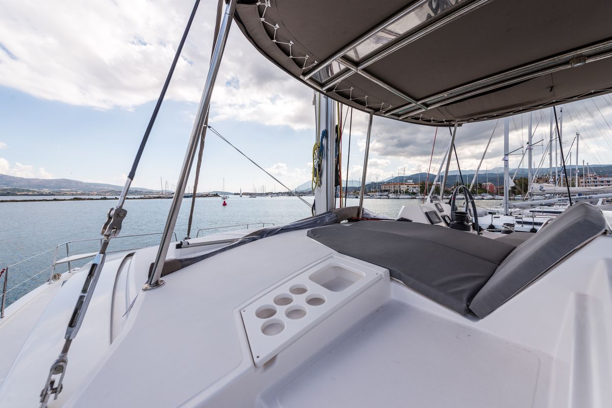 Deck of Vallejo, a Bali 4.0 catamaran at Municipal Unit of Lefkada, Greece