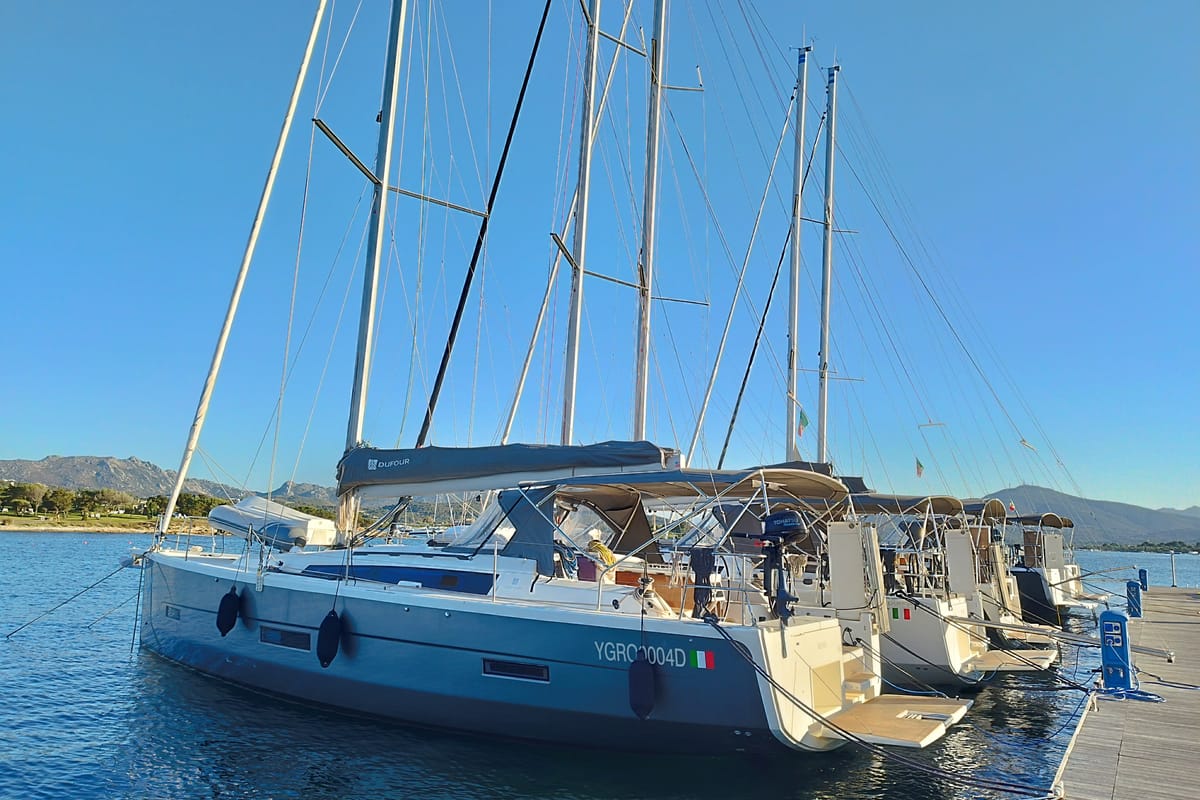 Billywig, a Dufour 430 sailboat at Olbia, Italy