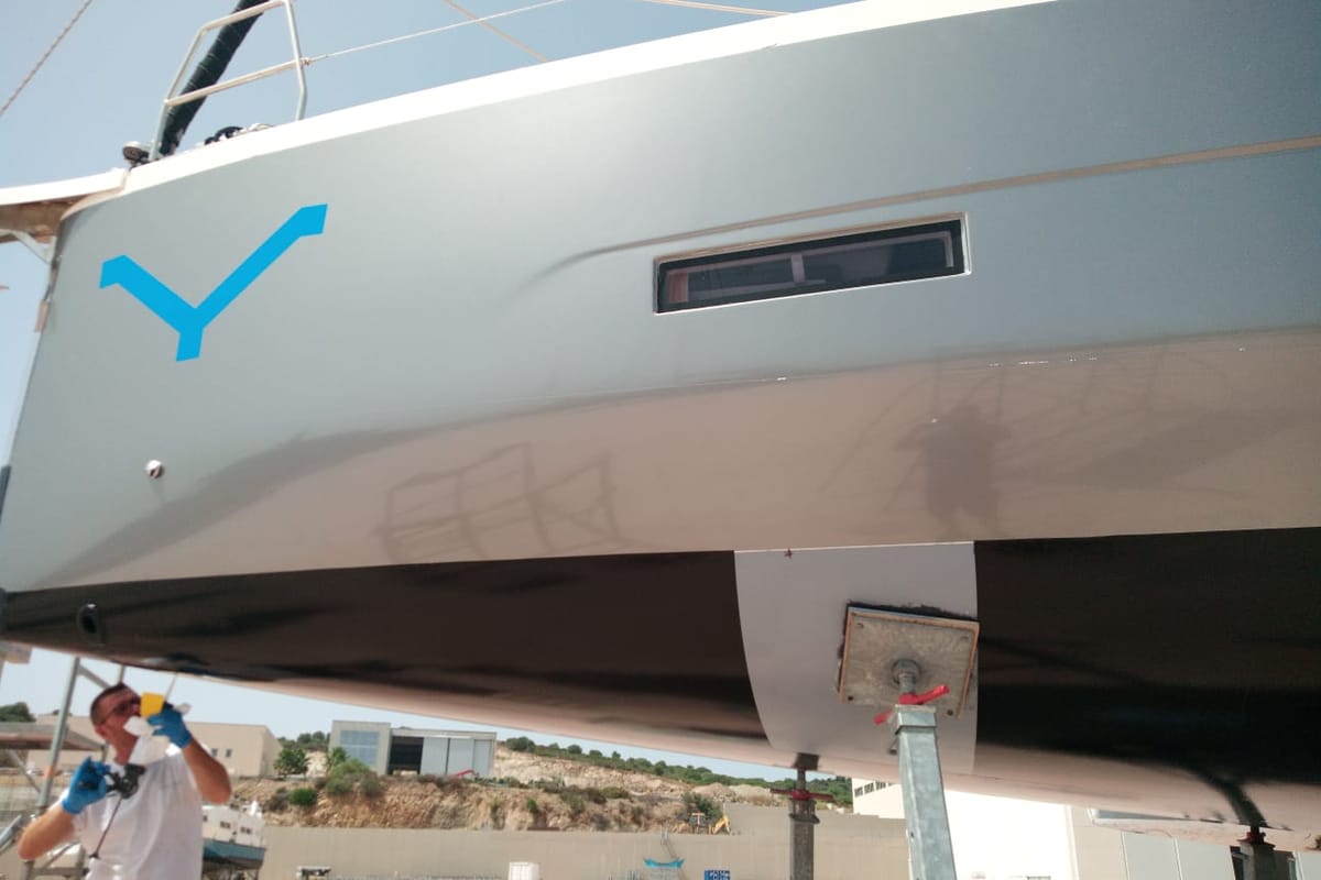 Billywig, a Dufour 430 sailboat at Olbia, Italy