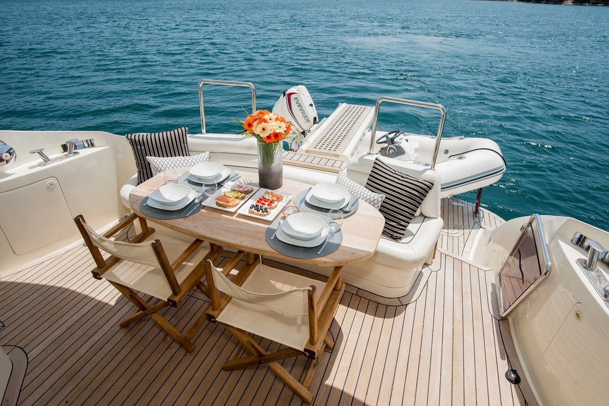 Deck of Senza Parole, a Aicon 56 yacht at Podstrana - Miljevac, Croatia