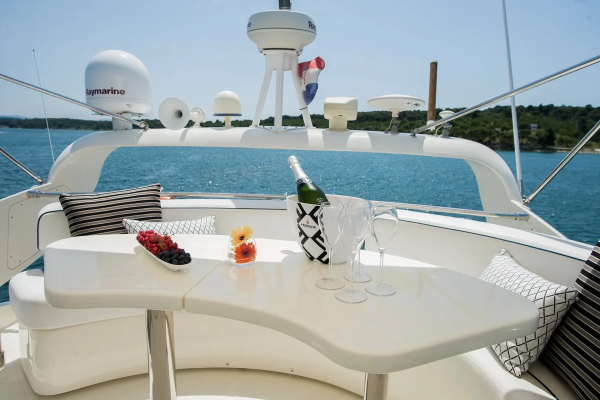 Deck of Senza Parole, a Aicon 56 yacht at Podstrana - Miljevac, Croatia
