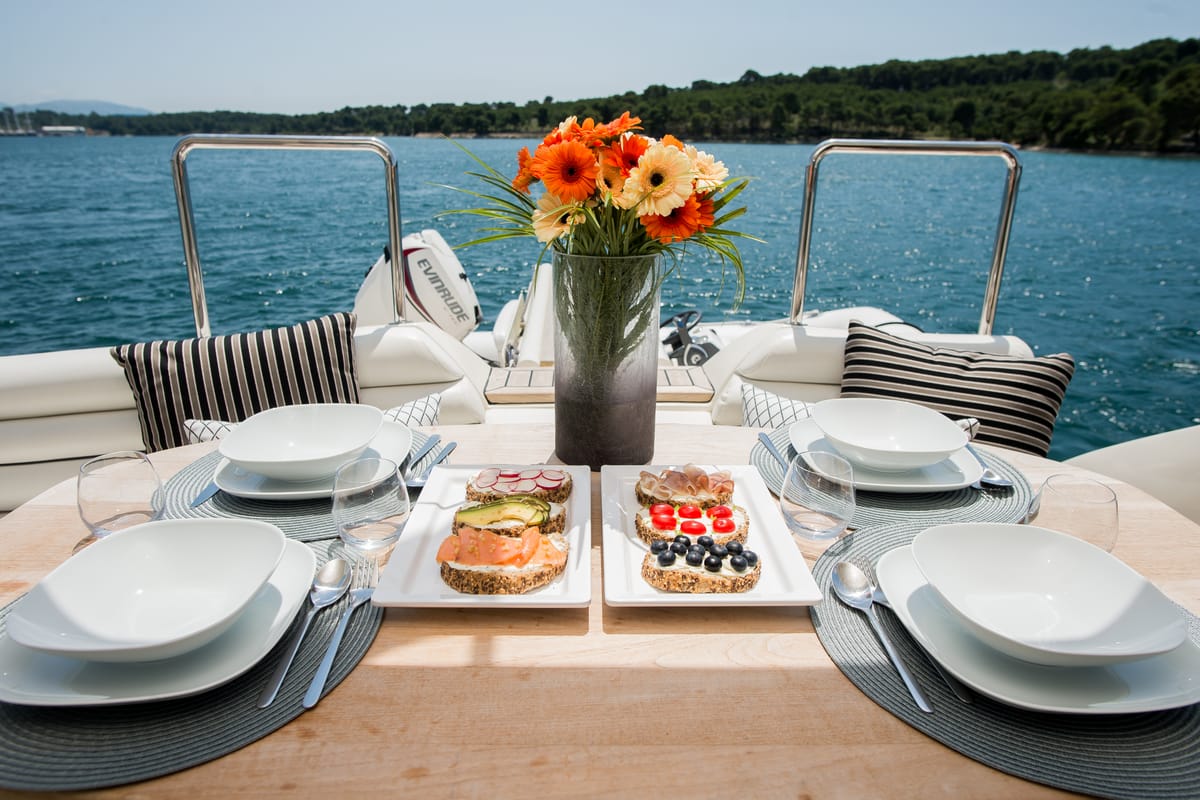 Deck of Senza Parole, a Aicon 56 yacht at Podstrana - Miljevac, Croatia