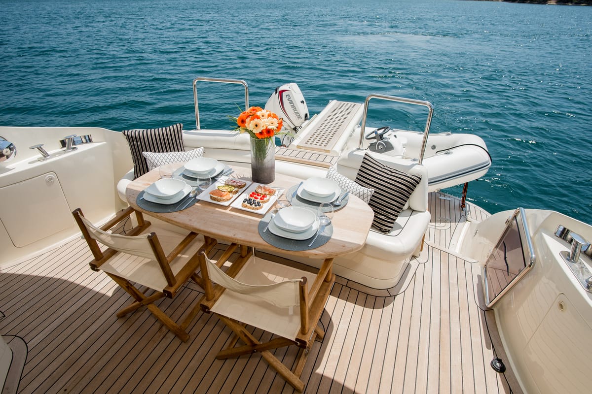 Deck of Senza Parole, a Aicon 56 yacht at Podstrana - Miljevac, Croatia