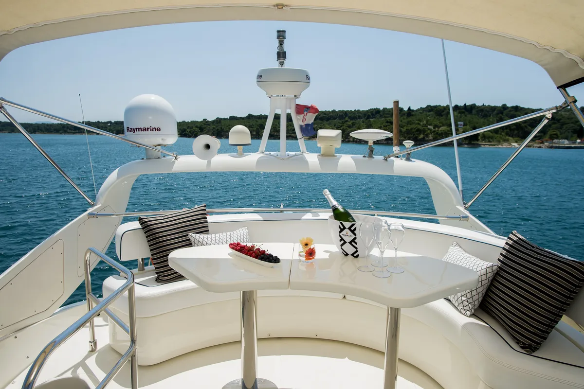 Deck of Senza Parole, a Aicon 56 yacht at Podstrana - Miljevac, Croatia