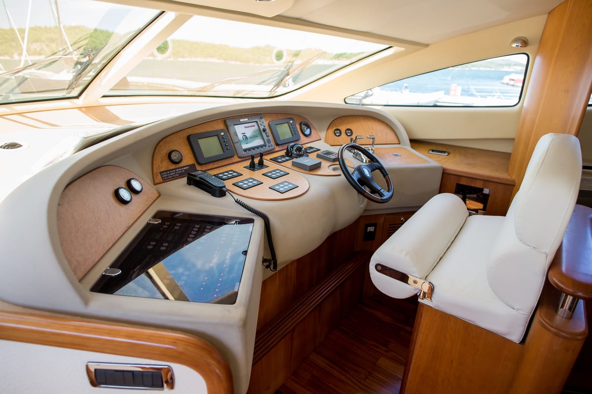 Cockpit of Senza Parole, a Aicon 56 yacht at Podstrana - Miljevac, Croatia