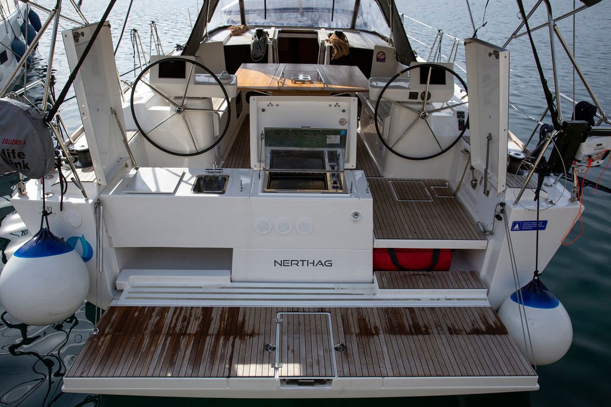 Deck of Nerthag, a Dufour 520 GL sailboat at Grad Pula, Croatia