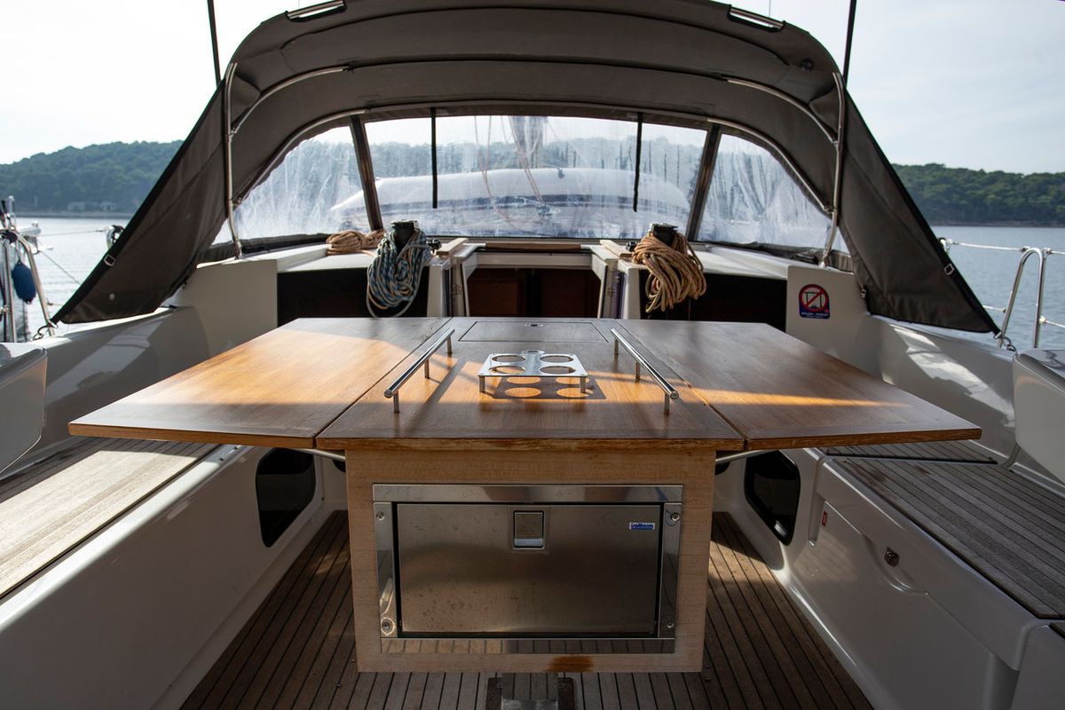Deck of Nerthag, a Dufour 520 GL sailboat at Grad Pula, Croatia