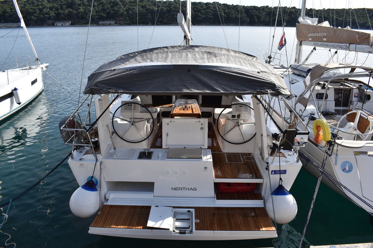 Deck of Nerthag, a Dufour 520 GL sailboat at Grad Pula, Croatia