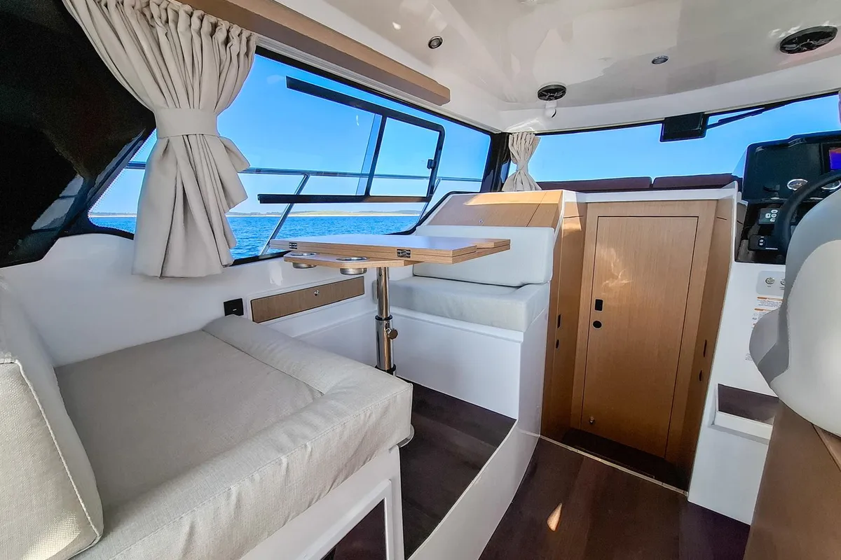 Cockpit of Kavi, a Kavi Yacht Kavi 9 motorboat at Grad Pula, Croatia