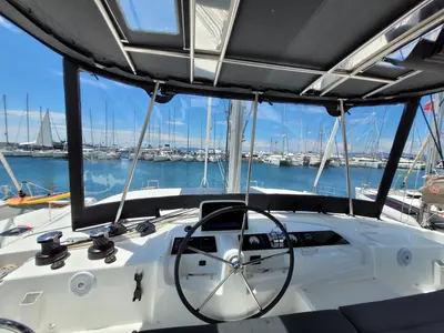 Cockpit of Pergisos, a Lagoon 46 catamaran at Municipal Unit of Ellomenos, Greece